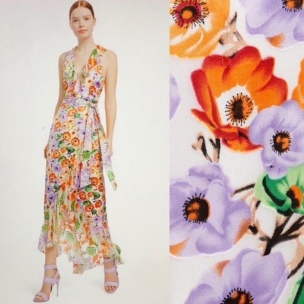 Alice + Olivia Evelia Ruffled Floral High Low Asymmetrical Maxi Dress Size 10 - Picture 4 of 13